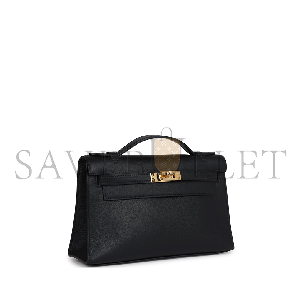 HERMES MASTER KELLY POCHETTE BLACK SWIFT GOLD HARDWARE (22*14*7cm) 